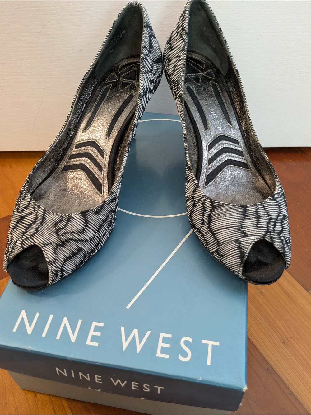 Nine West Women's Black & White Peep-Toe Pumps